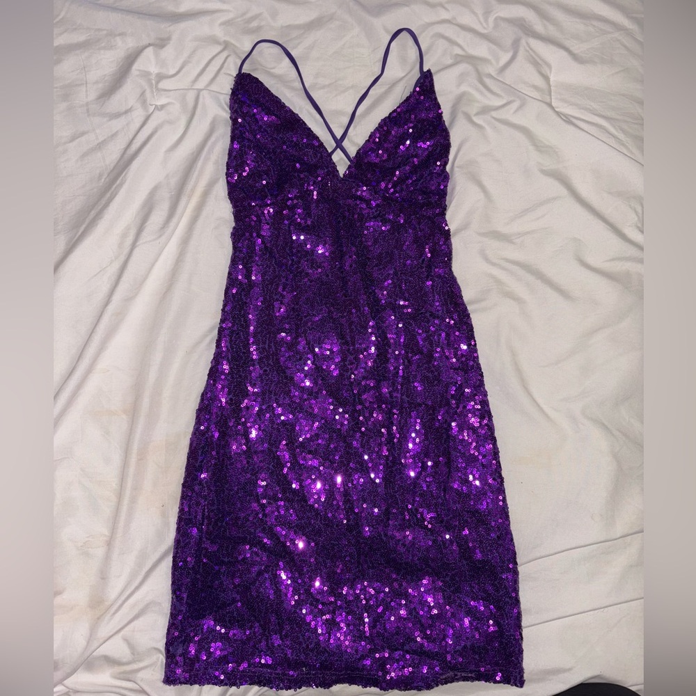 LUCY IN THE SKY purple sequin dress